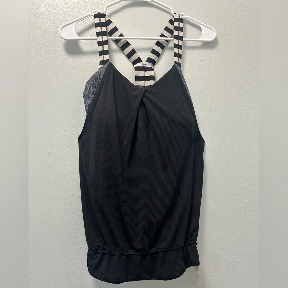 Lululemon Athletica Black Tank Top with Striped Straps